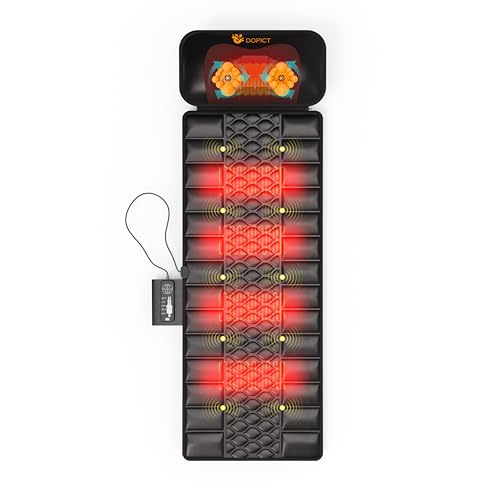 DOPICT Massage Mat, Detachable Neck Massager, Full Body Vibration Heating, Massage Pad with 10 Vibrating Motors and 9 Speed Settings for Home Office Use, Gift for Men Women Parents Christmas,Black DOPICT