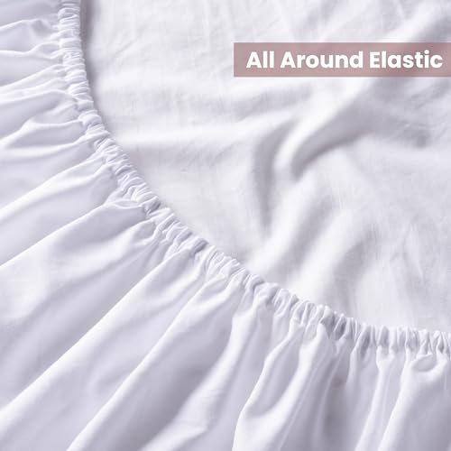 3 Piece Washed Ultra Soft Twin Bed Sheet Set,16inches Deep Pocket White Fitted Sheet Twin Size & Flat Sheet & Pillowcase, Prewashed Brushed Microfiber - Breathable, Fade Resistant,Easy Care Ranunculus