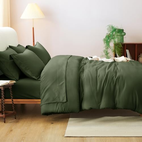 CozyLux Queen Comforter Set Olive Green, 7 Pieces Bed in a Bag Queen Comforter Set with Sheets, Bedding Sets with Down Alternative Comforter, Fitted Sheets, Flat Sheets, Pillow Shams and Pillowcases CozyLux