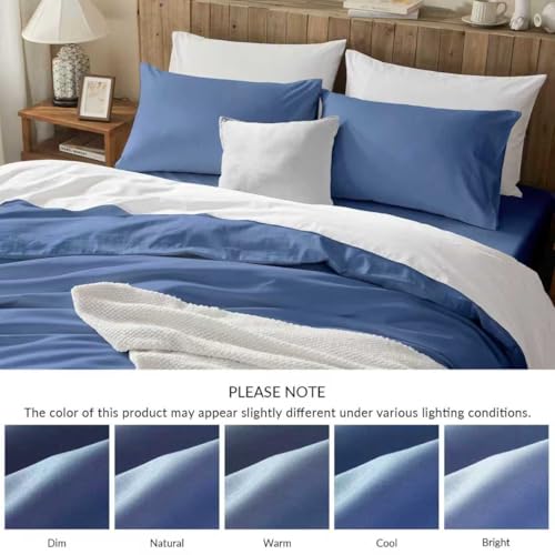 DCSKY Full Duvet Cover Set, 100% Egyptian Cotton, 1600 Thread Count, Ultra Soft & Breathable Luxury Bedding with Zipper Closure & Corner Ties, 3PCS(Navy Blue, 80''x90'') DCSKY