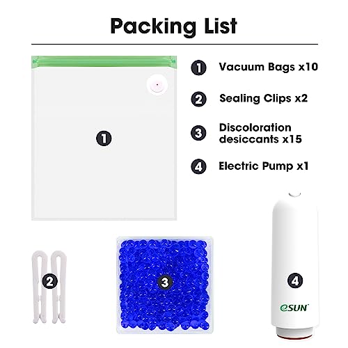 eSUN 3D Printing Filament Electronic Vacuum Storage Kit Pro 2, Spool Storage Sealing Bags Dust Proof Humidity Resistant for Keeping Filament Dry, 10 Vaccum Bags/Kit eSUN