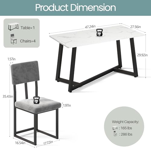 HUGROVE 5 Piece Dining Set, 47.24'' Faux Marble Dining Table Set for 4, Modern Minimalist Kitchen & Dining Room Set with Upholstered Chairs for Small Spaces, Apartments (Charcoal Velvet) HUGROVE