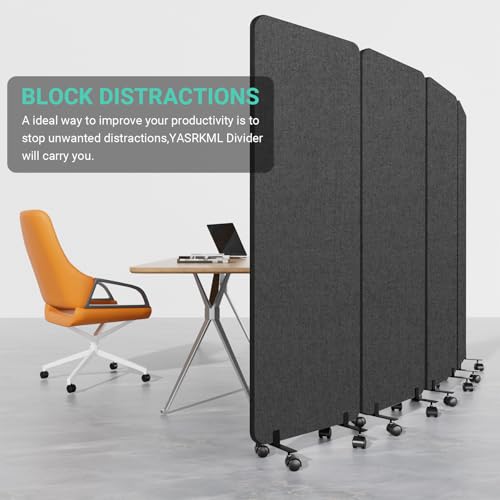 Soundproof Room Divider W/Wheels, 66in Office Dividers for Sound Proofing & Reducing, Sound Proof Dividers for Office Partitions Portable Temporary Wall Acoustic Wall Divider (Cool Grey, 4 Panel) YASRKML