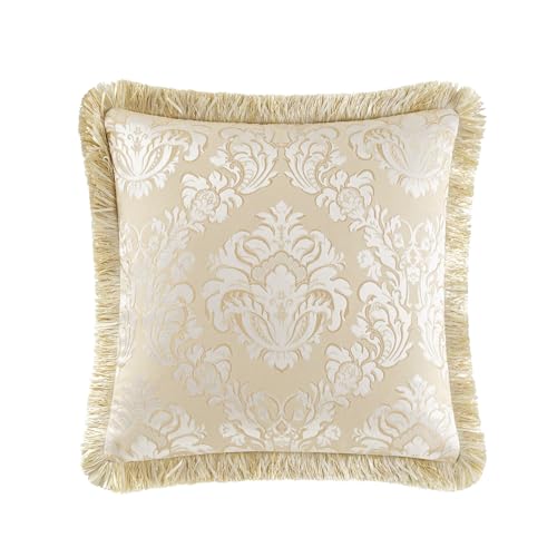 Loom and Mill 9-Piece Elegant Damask Comforter Sets Jacquard Medallion Design, Ultra Soft Floral Bedding with Euro Shams, Bedskirt, Filled Decorative Pillow for Home (Beige White, Queen) Loom and Mill