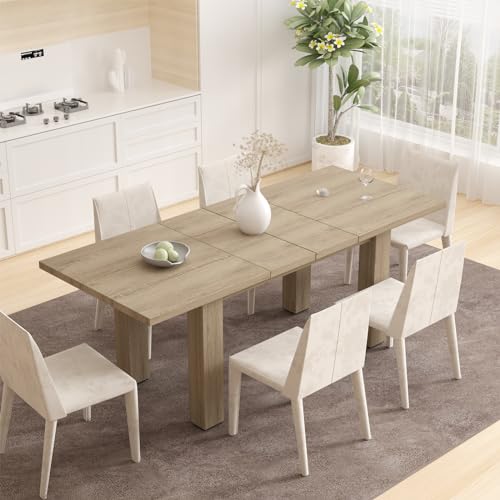 Halitaa Extendable Dining Room Table for 6-10 Person, 55'' to 78'' Rustic Expandable Rectangle Dining Table, Meeting for Small Kitchens, Dining Office Areas, Oak Halitaa