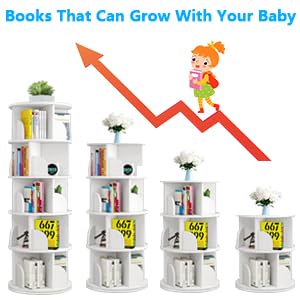 Rotating 5-Tier Bookshelf Tower for Small Spaces - 360° Display Bookcase Ideal for Kids and Adults LIGEAROW
