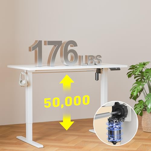 WALKINGDESK 48x24 Inches Whole Piece Electric Standing Desk, Seamless One Piece Height Adjustable Sit to Stand up Desk for Home Office, Ergonomic Computer Workstation, White WALKINGDESK