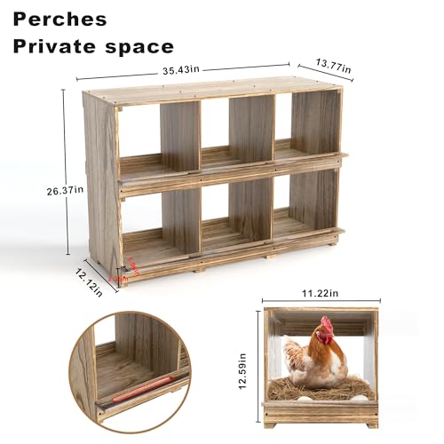 Nesting Boxes for Chickens Coop, Wooden Hens Nesting Eggs Laying Box, Chicken Nesting Boxes Wall-Mounted 6 Compartment WISDOMRAINBOW