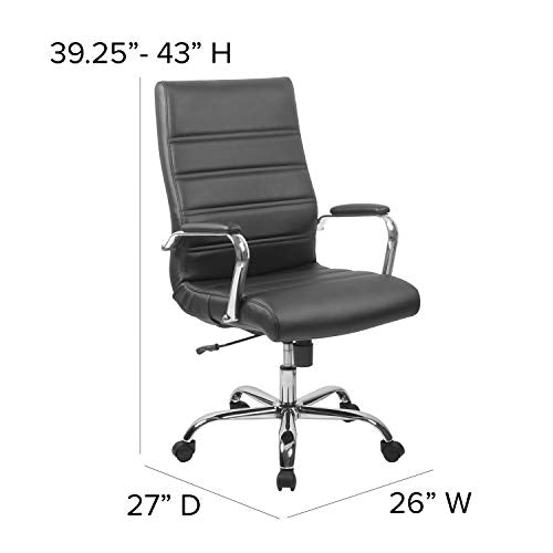 Flash Furniture Whitney High-Back Swivel LeatherSoft Desk Chair with Padded Seat and Armrests, Adjustable Height Padded Office Chair, Black/Chrome Flash Furniture
