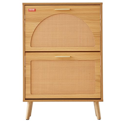 VEVOR Shoe Cabinet with 2 Flip Drawers, Shoe Storage Cabinet for Entryway, Free Standing Shoe Storage Organizer with Rattan Doors for Heels, Boots, Slippers in Hallway, Living Room VEVOR
