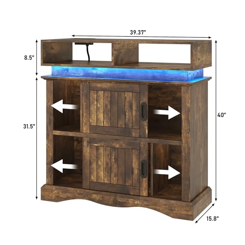 St.Mandyu Record Player Stand with Sliding Doors, 15.7" D x 39.4" W x 40" H Record Storage Cabinet with Charging Station Holds Up to 450 Albums, Vinyl Display Shelf for Living Room, Brown St.Mandyu