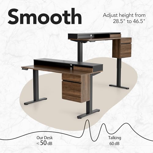 HUANUO Standing Desk with Drawers and File Cabinet, 47 Inch Electric Height Adjustable Desk with Storage, Ergonomic Stand Up Table with Monitor Stand, Black Walnut HUANUO