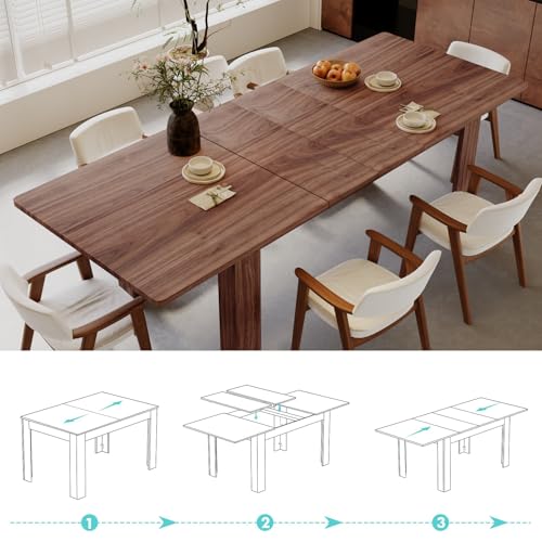 CayugaCrekrd Extendable Dining Table for 6-10 Person, 55" to 86" Modern Dining Room Table, Rectangular Kitchen Table, Brown CayugaCrekrd