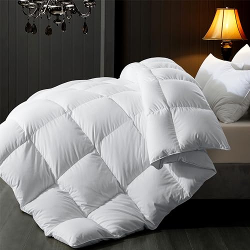 ELNIDO QUEEN® Feather Comforter King Size, Filled with Feather and Downfiber, Luxurious Fluffy Hotel Style White Bedding Comforter, 100% Cotton Duvet Insert Medium Warmth for All Season, 106x90 Inch ELNIDO QUEEN
