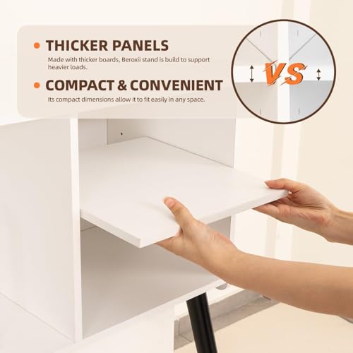 UODERS Record Player Table, Mid-Century Record Player Stand with Vinyl Storage Hold Up to 150+ Albums, Vinyl Record Cabinet with Adjustable Shelves, Wood Turntable Stand for Music Living Room (White) UODERS