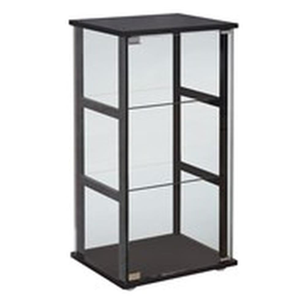 BOWERY HILL Contemporary 3 Shelf Glass Curio Display Cabinet,Wood Ladder Frame, in Black BOWERY HILL