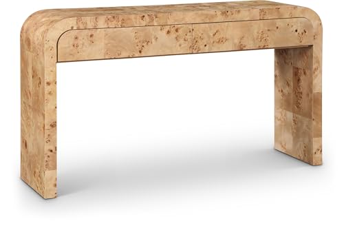 Meridian Furniture 269-S Cresthill Collection Mid-Century Modern Console Table with Ash Burl Wood, Natural Ash Finish, Curved Art Deco Design, 54" W x 14" D x 30" H, Natural Meridian Furniture