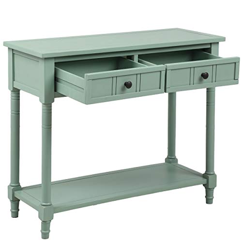 Knocbel Antique Entry Console Table with Drawers & Bottom Open Shelf, Wood Sofa Tables for Entryway Hallway Living Room, 35.43" W x 13.8" D x 30.25" H, Retro Blue Knocbel
