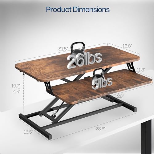 VIVO Height Adjustable 32 inch Stand Up Desk Converter, Quick Sit to Stand Tabletop Dual Monitor Riser Workstation, Rustic Vintage Brown Desktop, Black Frame, DESK-V000SN VIVO