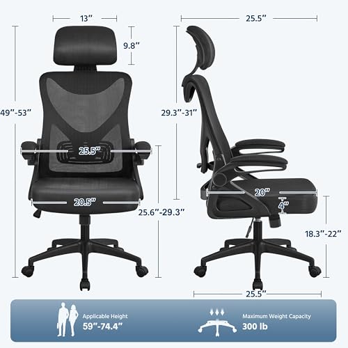 Yaheetech Ergonomic Office Chair, High Back Desk Chair with Headrest and Flip-up Armrest Lumbar Support for Home Office Meeting Room Study, Black Yaheetech