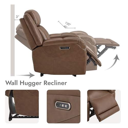 Watson & Whitely Genuine Leather Power Recliner Chairs for Adults, Wall Hugger RV Recliner with Power Headrest & Charging Ports, Electric Recliner Sofa Chair for Living Room, Cafe