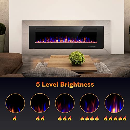 R.W.FLAME 42IN Recessed and Wall Mounted, The Thinnest Fireplace, Low Noise, Fit for 2 x 6 and 2 x 4 Stud, Remote Control with Timer, Touch Screen, Adjustable Flame Color and Speed R.W.FLAME