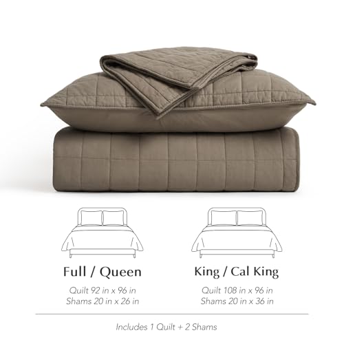 EVERGRACEHOME 100% Cotton Box Stitch Quilt Bedding Set King Size 3 Pieces, Garment-Washed Lightweight Soft Cozy Coverlet, Oversized Quilted Bedspread Sets with 2 Shams for All Season, Mocha Brown EVERGRACEHOME