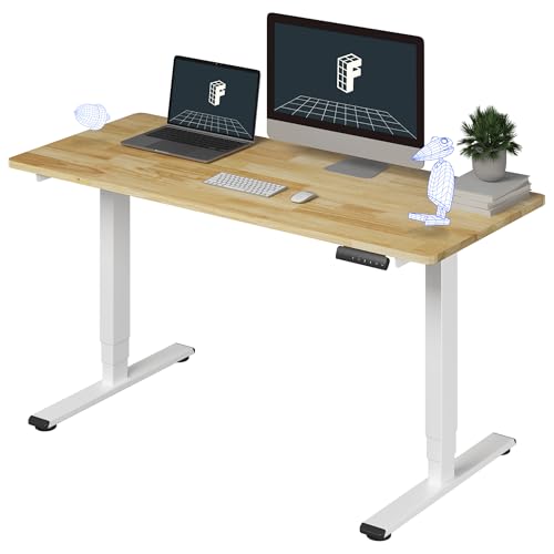 FlexiSpot E6 Solid Wood 3-Stage Dual Motor 55 x 24 Electric Standing Desk, Holds 220 lbs, Adjustable Height w/ Memory Presets, Butcher Block Rubberwood Desktop & White Frame, Ships in 2 Boxes FLEXISPOT