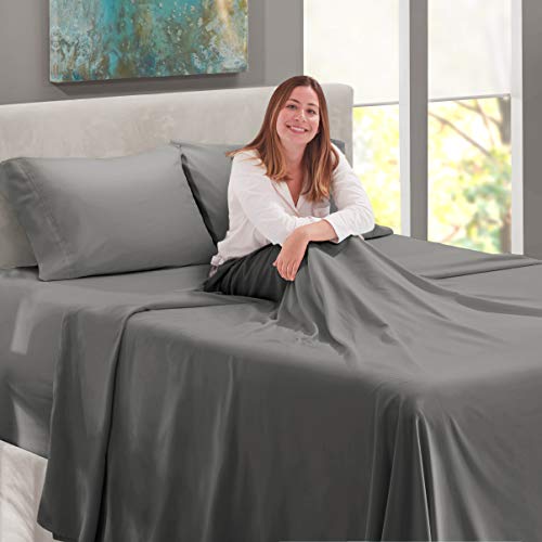 Nestl Queen Size Sheet Set, 4 Piece Extra Deep Pocket (18-24 inches), Microfiber, Cooling, Hotel Luxury, Soft, Breathable, Wrinkle-Free, Easy to Care, Charcoal Stone Grey Nestl