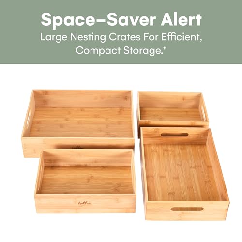Hallops Large Wooden Crate - Wood Crates for Storage - Large Nesting Crate Set - Portable Antique Wood shelving - Rustic Wooden Decor Bamboo Box - Wooden Crates Decorative -15.74"L x 11.81"W x 5.9"H Hallops