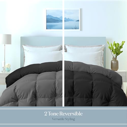ROYALE LINENS Reversible Comforter - Twin XL Duvet Insert - All Season Soft Quilted Comforters with 8 Corner Tabs - Down Alternative Bedding Comforter - Duvet Insert (Black/Charcoal, Twin XL 68"x92") ROYALE LINENS