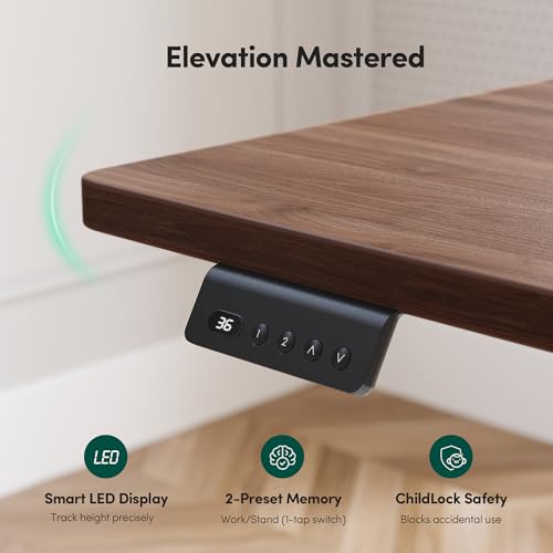 FEZIBO 63" x 55"L Shaped Standing Desk Adjustable Height, 63 Inch Electric Stand up Corner Computer Desk, Sit Stand Home Office Desk with Splice Board, Black Frame/Black Walnut Top FEZIBO