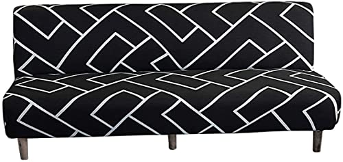 LiveGo Armless Futon Slipcovers Stretch Folding Sofa Bed Cover with Elastic Bottom, Printed Fitted Couch Cover Furniture Protector for Pets, Kids (Black & White) LiveGo
