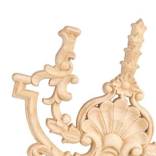 Aiminjey 2 Pack Decorative Wood Carved Appliques Onlays, 7.9 x 9.4inch Unpainted Solid Wood Carving Decal for Furniture Cabinet Door Center Bed Aiminjey