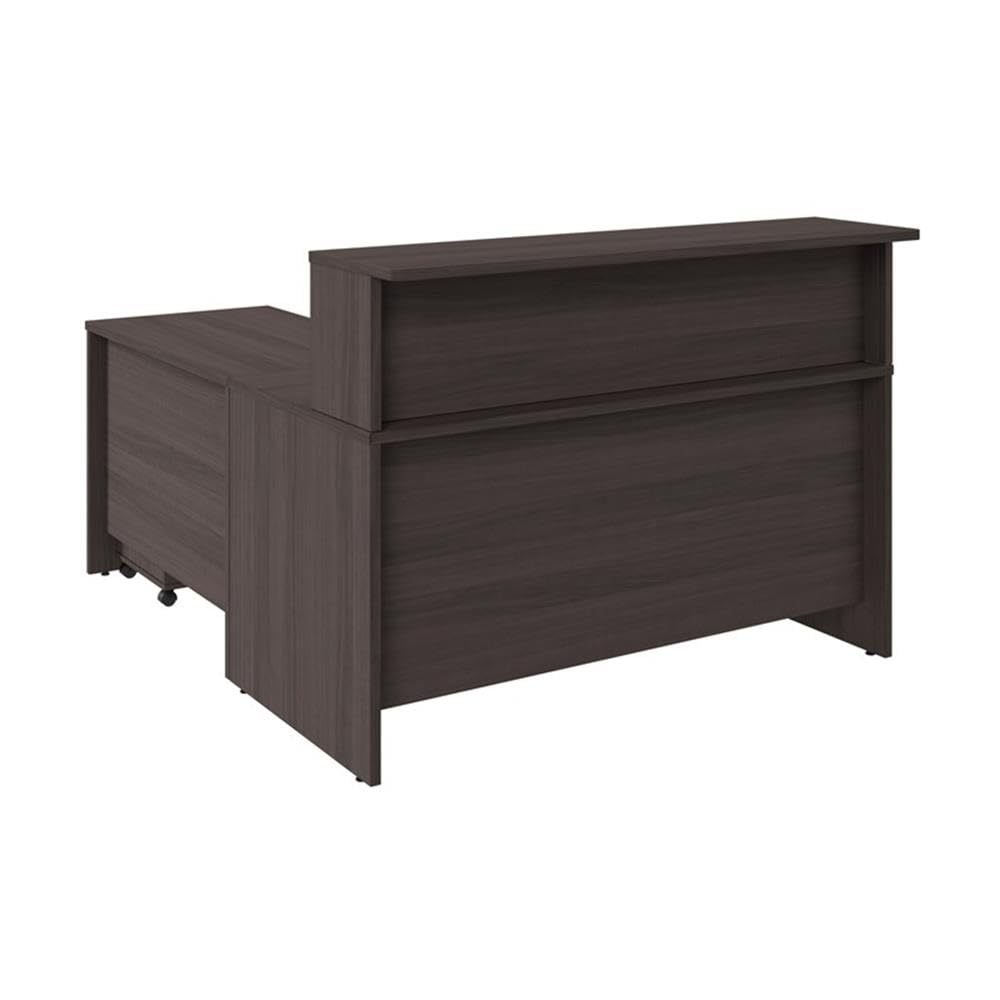 Bush Business Furniture Arrive 60W x 72D L Shaped Reception Desk with Shelf and Mobile File Cabinet in Storm Gray Bush Furniture