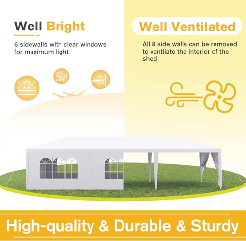 Devoko 10'x30' Heavy Duty White Party Tent - Waterproof Outdoor Wedding Canopy for Backyard, Patio & Events Devoko
