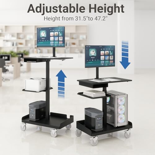 Natwind Mobile Workstation Cart with Monitor Mount, Height Adjustable Rolling Computer Desk with Cable Management Tidy, Heavy-Duty Standing Desk with CPU Holder for Office, School, Medical, Workshop Natwind