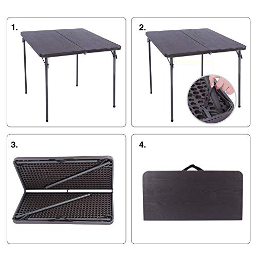 REDCAMP 34" Square Folding Card Table with Resin Top, Portable Fold in Half Small Card Tables with Collapsible Legs for Adults Indoor Outdoor Use, Brown REDCAMP