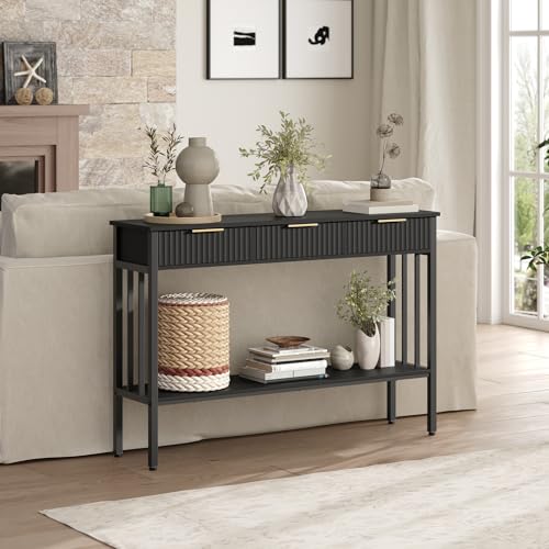 MAHANCRIS Console Table for Entryway, Entryway Table with Storage and Drawers, Narrow Long Sofa Table for Living Room, Hallway, Behind Couch, Corridor, Black and Gold CTHB5201 MAHANCRIS