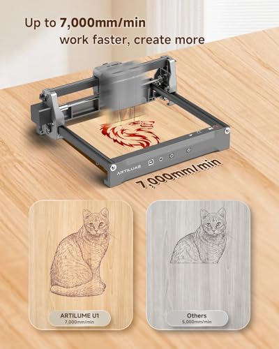 Artilume U1 Laser Engraver & Cutter Machine with 200x150mm Area,LightBurn Compatible,7000mW 0.01mm Precision for Wood Metal Acrylic Leather,with WiFi & APP, Ideal for DIY Crafts & Small Business Artilume