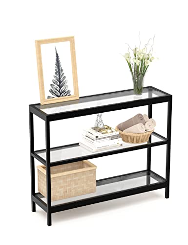 Evajoy Console Table, 35" Entryway Table with 3 Tiers, Open Sofa Table with Tempered Glass for Living Room, Foyer, Entryway, Bedroom, Hallway, Black Evajoy