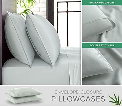 Pure Bamboo Queen Sheets, Genuine 100% Organic Viscose Derived from Bamboo Bed Sheet Set, Luxuriously Soft & Cooling, Double Stitching, 2 Year Quality Promise (Queen, Sea Glass) Pure Bamboo