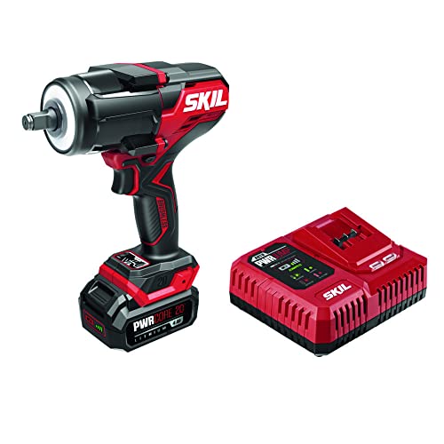 SKIL PWR CORE 20™ Brushless 20V 1/2 In. Mid-Torque Impact Wrench Kit Including 4.0 Ah Battery and Auto PWRJump™ Charger- IW5761B-10 Skil