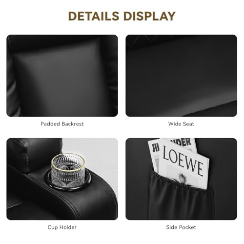 COMHOMA Recliner Chair, Swivel Rocker Recliners, Massage and Heat Reclining Chair, Reclining Sofa with Side Pockets, Cup Holders for Living Room, Bedroom (Black) COMHOMA