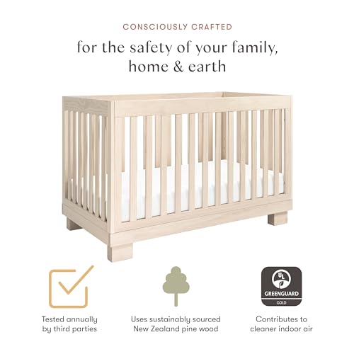 babyletto Modo 3-in-1 Convertible Crib with Toddler Bed Conversion Kit in Washed Natural, Greenguard Gold Certified babyletto