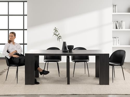 Transformer Table Dining Table Set for 4 to 12, Extendable Wood Dining Table 1 to 10 feet with Extendable Bench - Space Saving Furniture Wood (Black, Table Only) Transformer Table