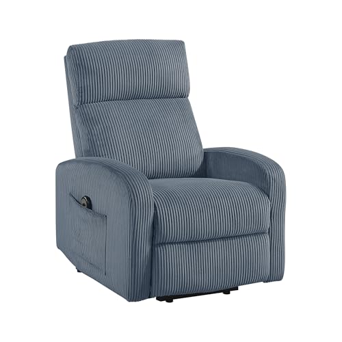 Lexicon Power Lift Recliner Chair for Elderly with Remote Control, Gentle Lift Motion, Side Pocket Armrest, Corduroy Upholstered Electric Recliner for Living Room/Bedroom, Easy Assembly, Midnight Blue
