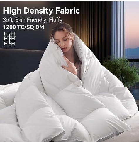 L LOVSOUL Goose Down Fiber Comforter King Size, High Fill Power Hotel Style Bedding Comforter, Fluffy Ultra Soft All Season White Duvet Insert with 8 Corner Tabs L LOVSOUL