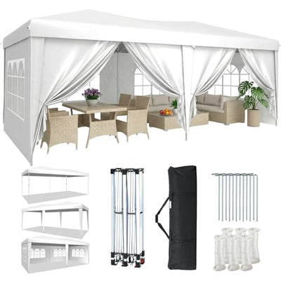 Aoxun 10x20 Pop Up Canopy Tent with 6 Removable Sidewalls, One Push Party Tent Waterproof Outdoor Canopy with 3 Adjustable Height, Portable Tents for Parties, Wedding, Commercial, Market
