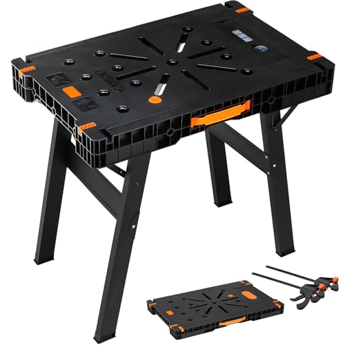 TLGREEN Folding Work Table,2 Pack,Express Portable Workbench Set of 2, Lightweight Workbench with Clamps Dogs, Clamps,Power Strip,for Garage,Table Saw,Home,Workshop,330lbs Load Capacity TLGREEN